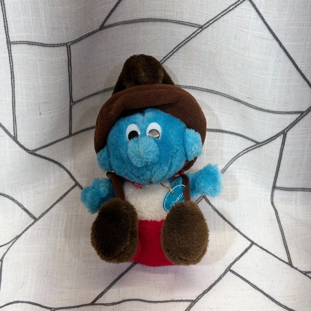 Wallace Berrie Smurf Plush 7" Blue‎ Cowboy Vintage 1983 Peyo Figure